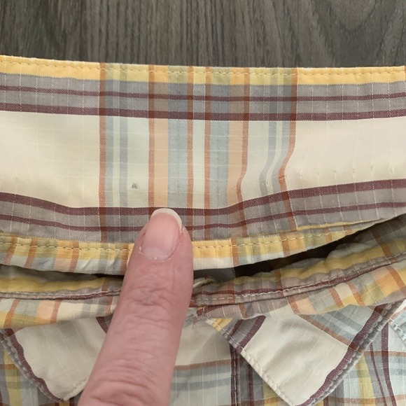 Patagonia Organic Cotton Tan‎ Plaid Button Up Long Sleeve Men's M flaw* - Picture 4 of 7